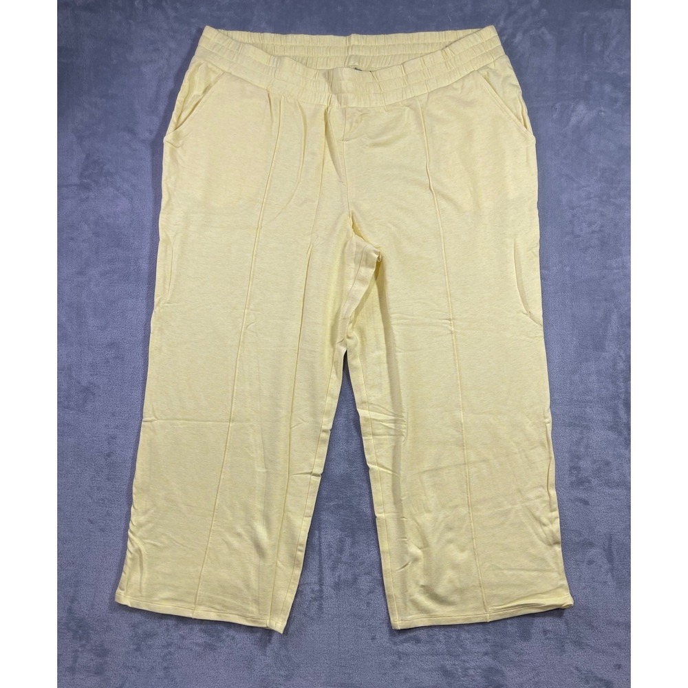 AnyBody Womens 2XP Yellow Heathered Wide Leg Lounge Pants Elastic Waist Pockets